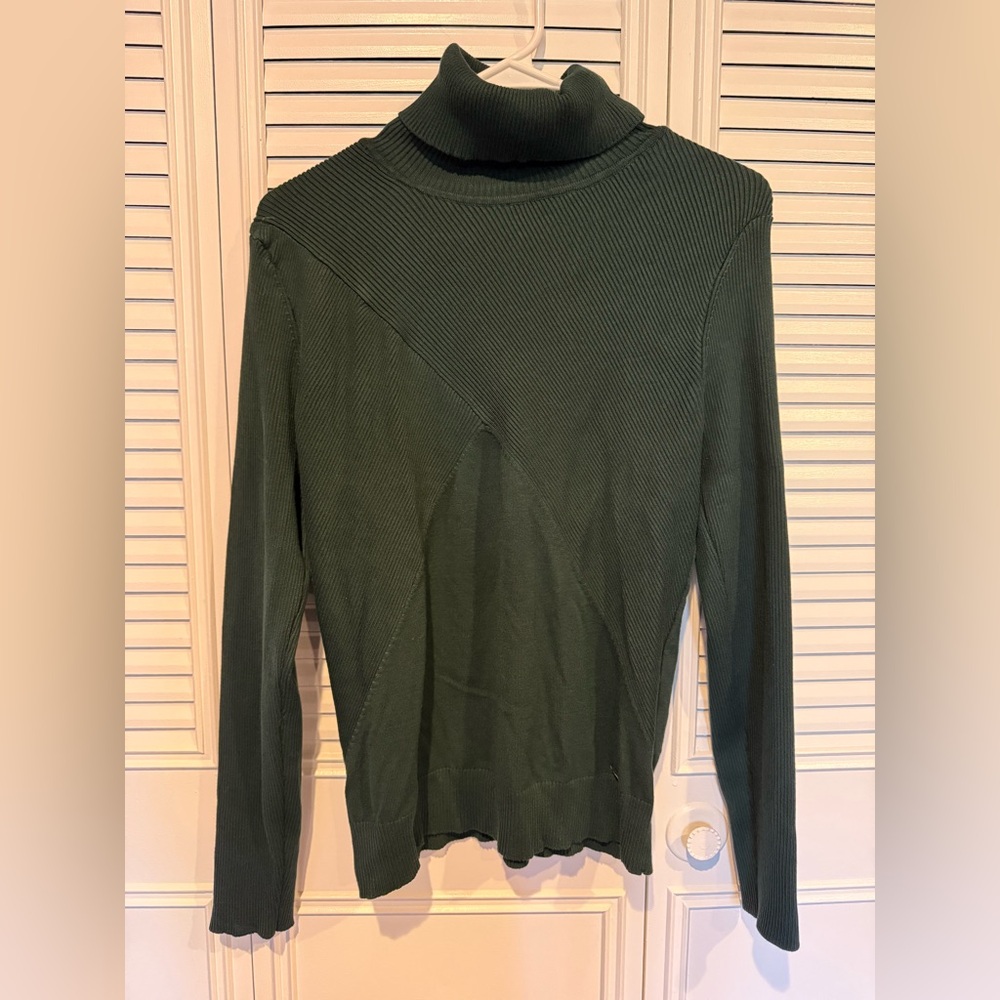 Calvin Klein Forest Green Ribbed Turtle Neck Top